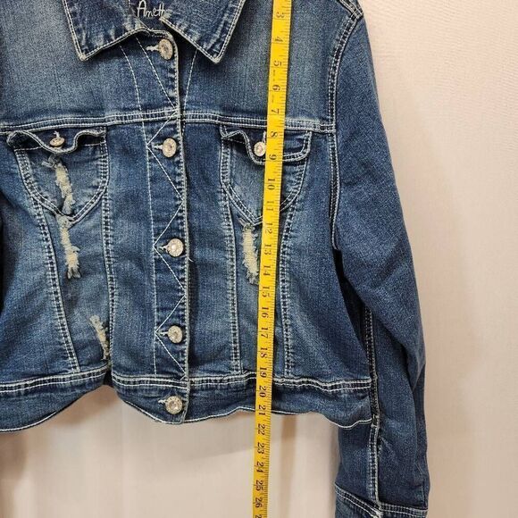 Amethyst Size 2XL Cropped Distressed Denim Long Sleeve Button Up Jacket Western - Picture 3 of 6